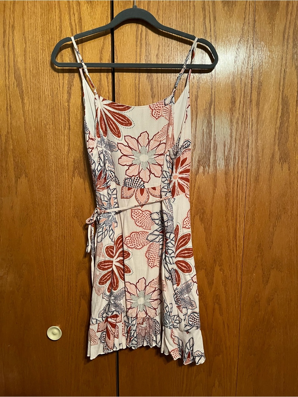 Paper Crane Floral Wrap Mini Dress in Rust, Cream and Blue - Picture 3 of 3